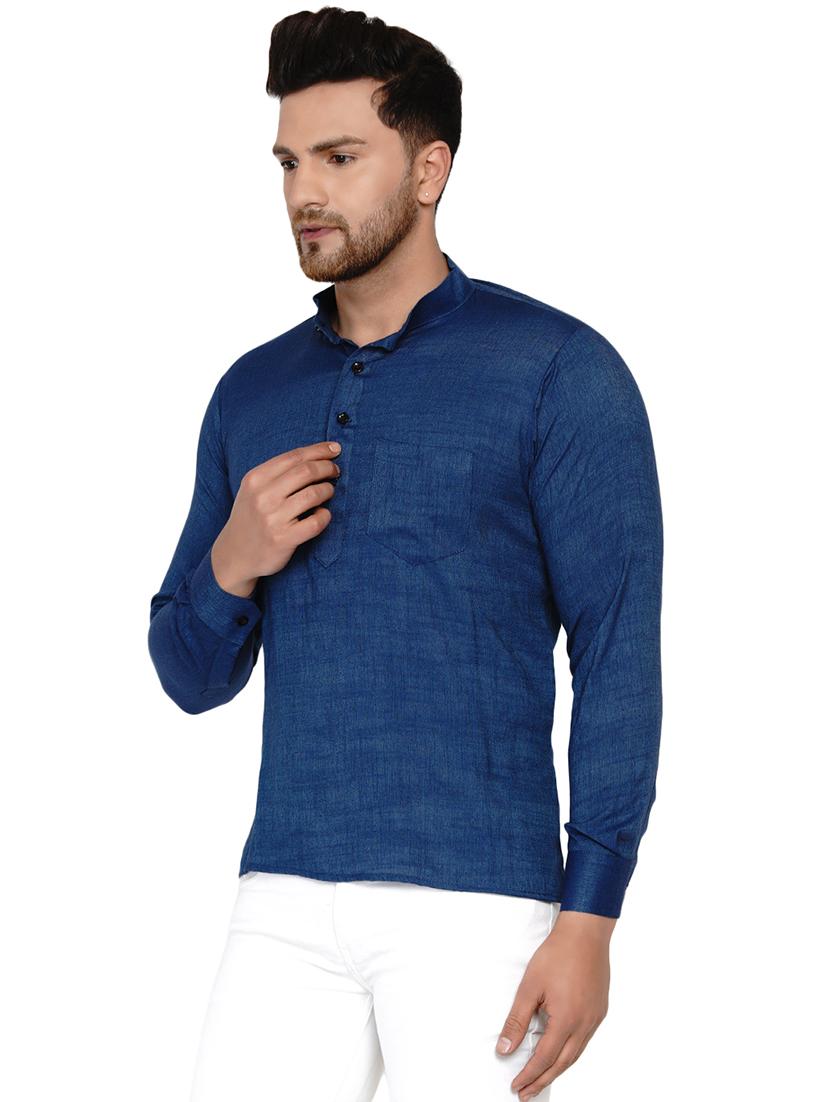 navy blue solid short kurta - 17779461 -  Standard Image - 1