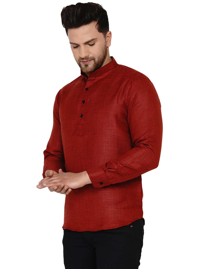 maroon solid short kurta - 17779462 -  Standard Image - 1