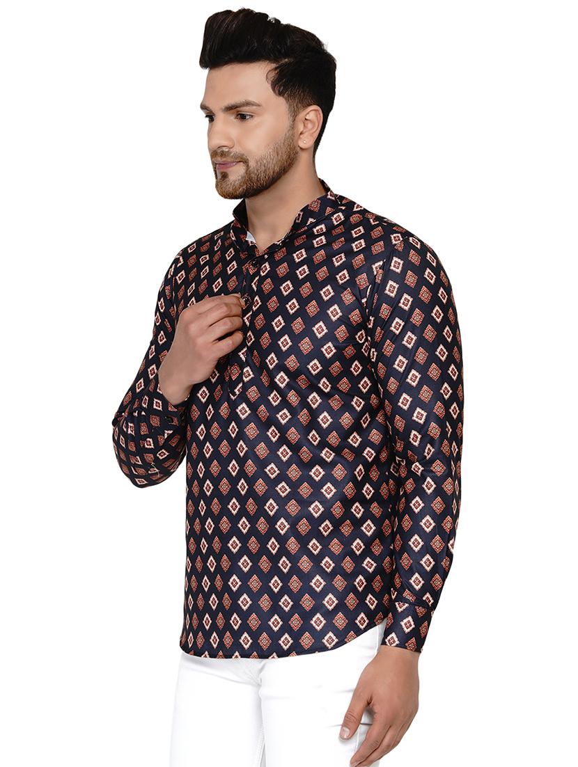navy blue printed short kurta - 17779463 - Standard Image - 1