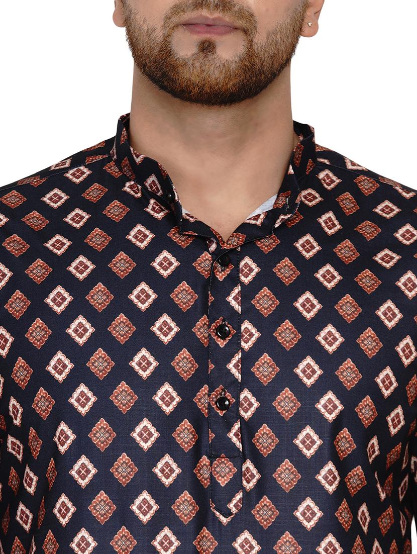 navy blue printed short kurta - 17779463 - Standard Image - 4