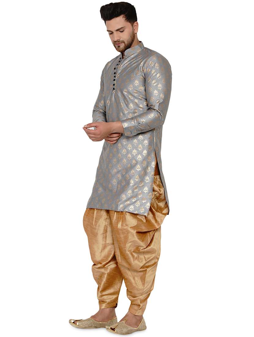 grey printed silk blend long kurta - 17779465 -  Standard Image - 1
