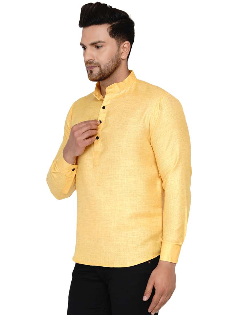 yellow solid short kurta - 17779466 -  Standard Image - 1