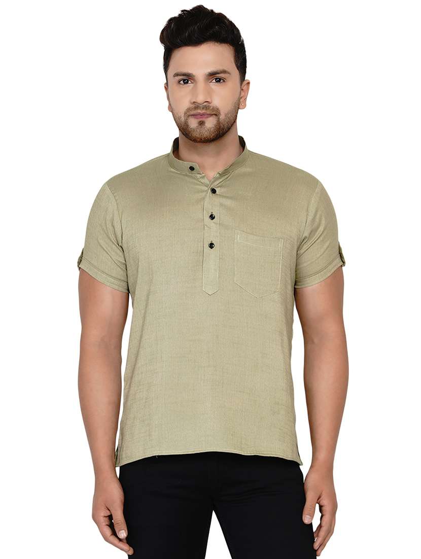 beige solid short kurta