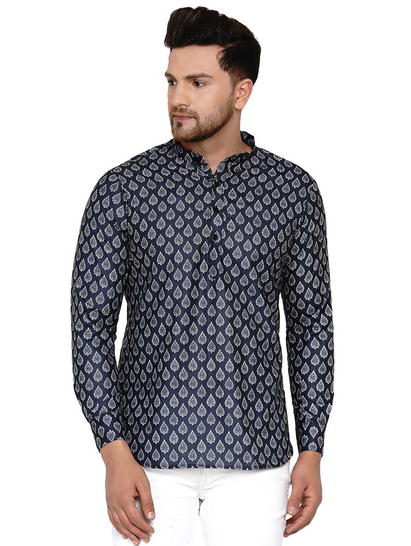 navy blue printed short kurta