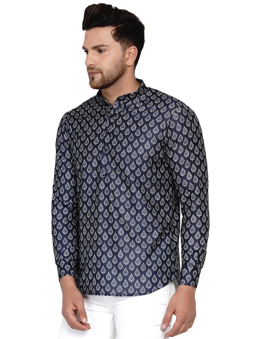 navy blue printed short kurta - 17779471 - Standard Image - 1