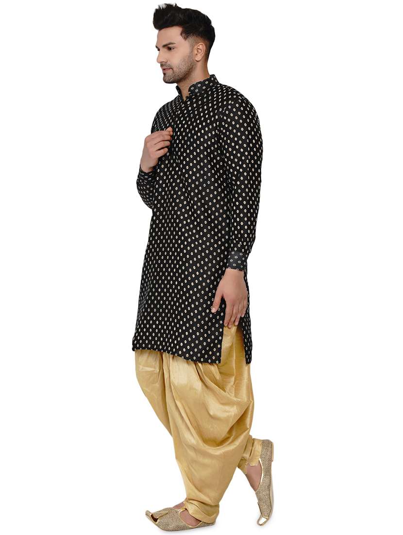 black printed silk blend long kurta - 17779474 -  Standard Image - 1