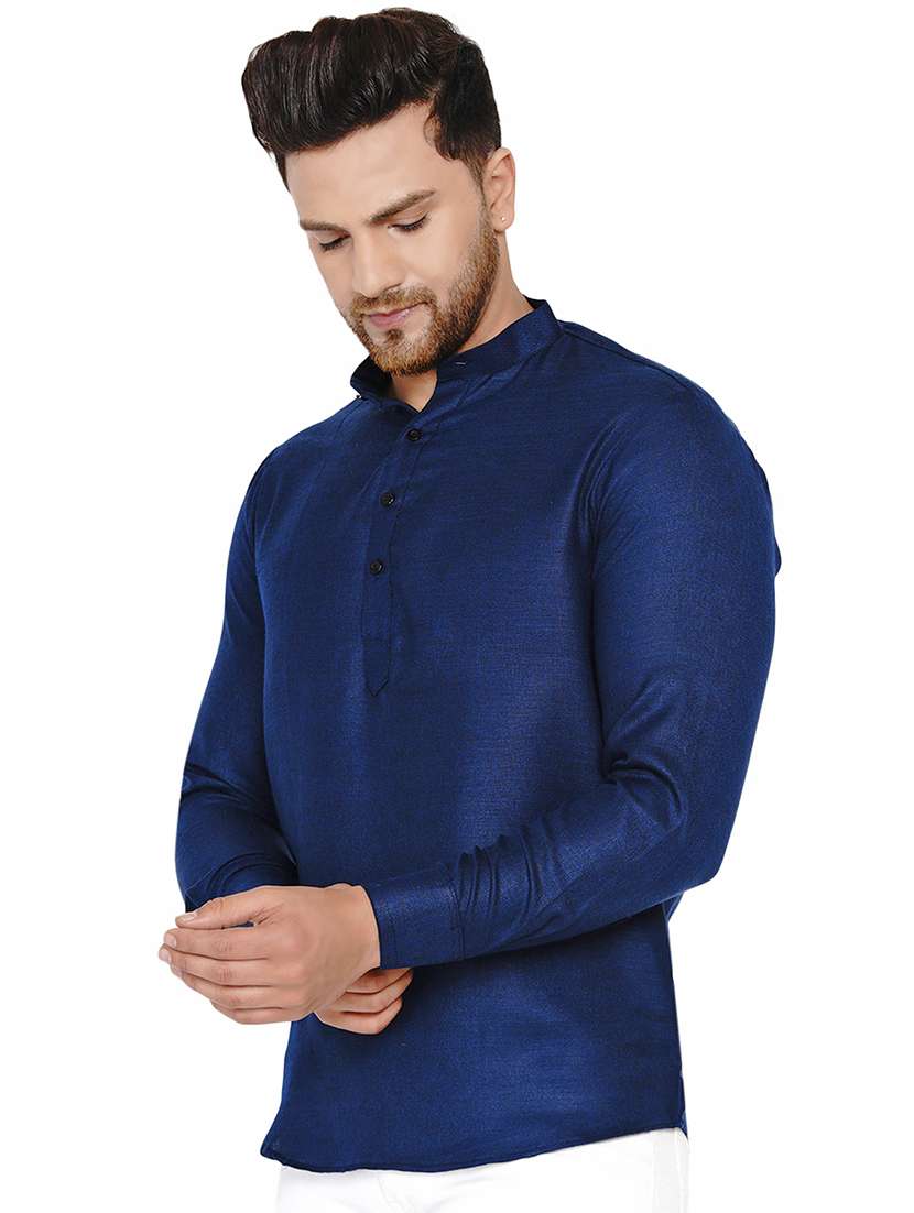blue solid short kurta - 17779477 -  Standard Image - 1