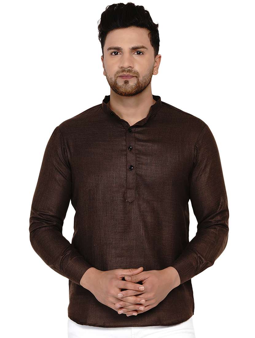 brown solid short kurta