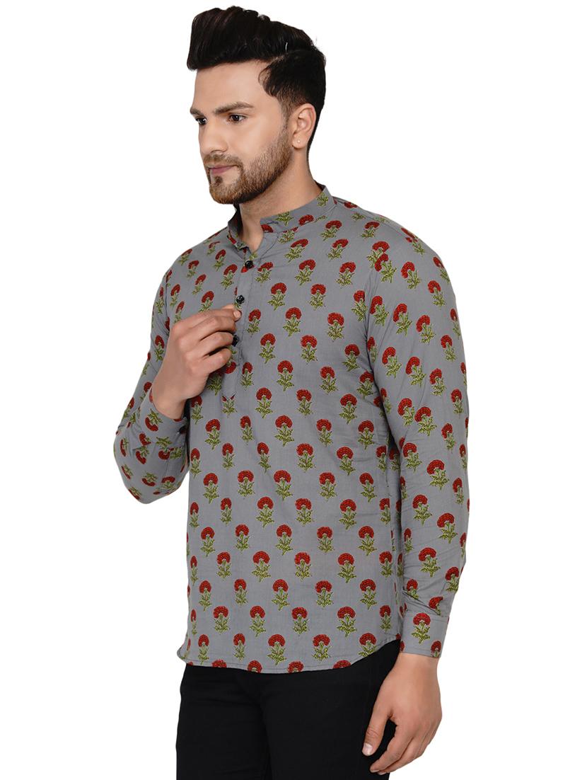 grey printed short kurta - 17779483 - Standard Image - 1