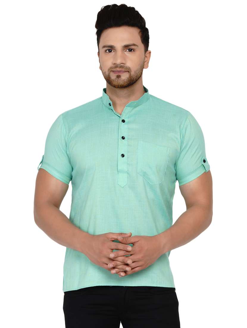 men light blue solid short kurtas