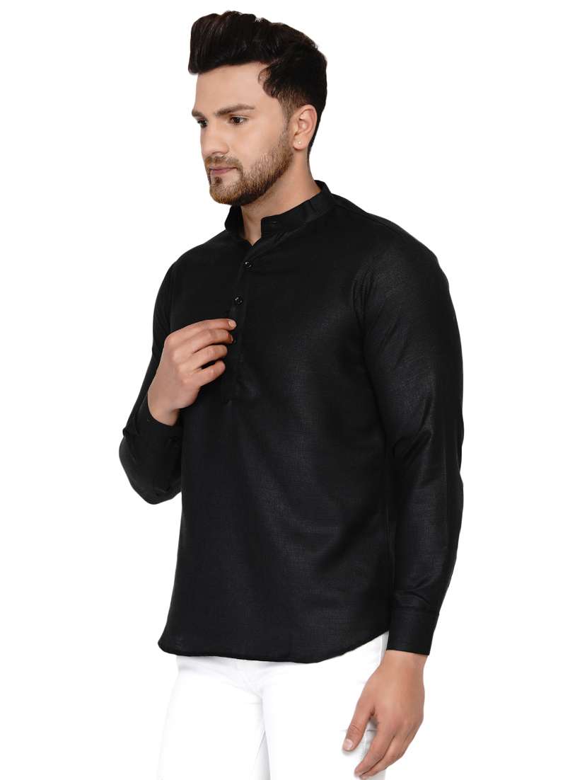 black solid short kurta - 17779485 -  Standard Image - 1