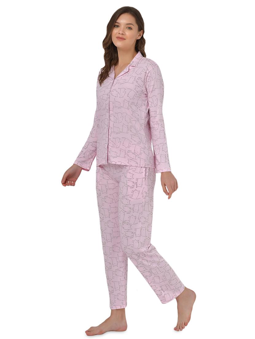 pink printed pyjama nightwear set - 17780729 -  Standard Image - 1