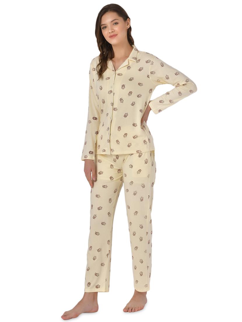 yellow printed pyjama nightwear set - 17780733 -  Standard Image - 1