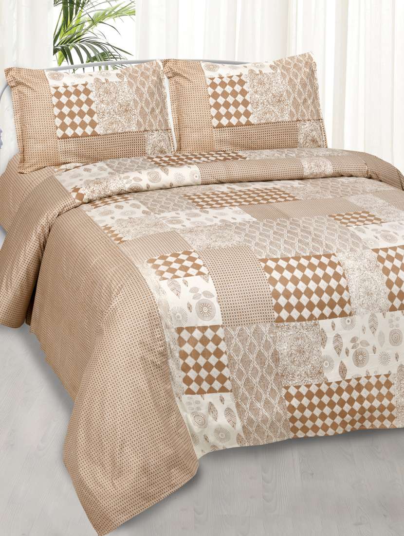 delightful creamish checks print pure cotton king size double bedsheet