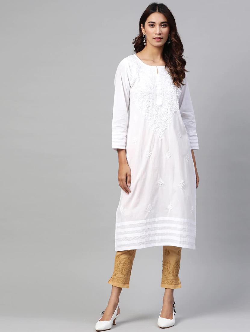 ada hand-embroidered white kurta pant set