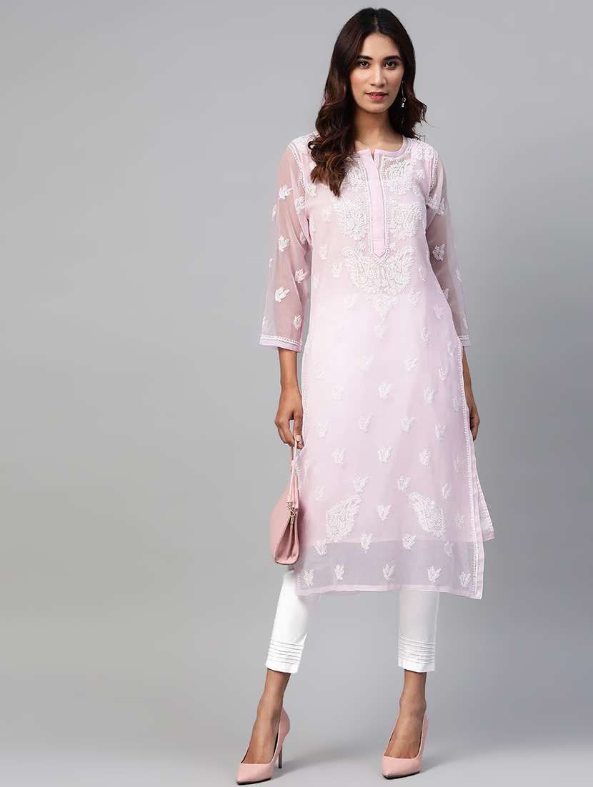 ada hand-embroidered pink kurta pant set