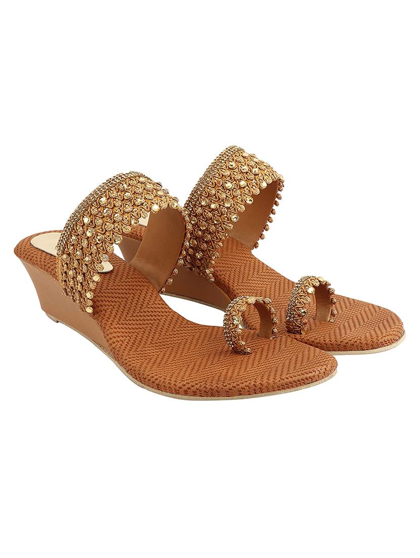 copper synthetic slip on sandals - 17782512 - Standard Image - 1