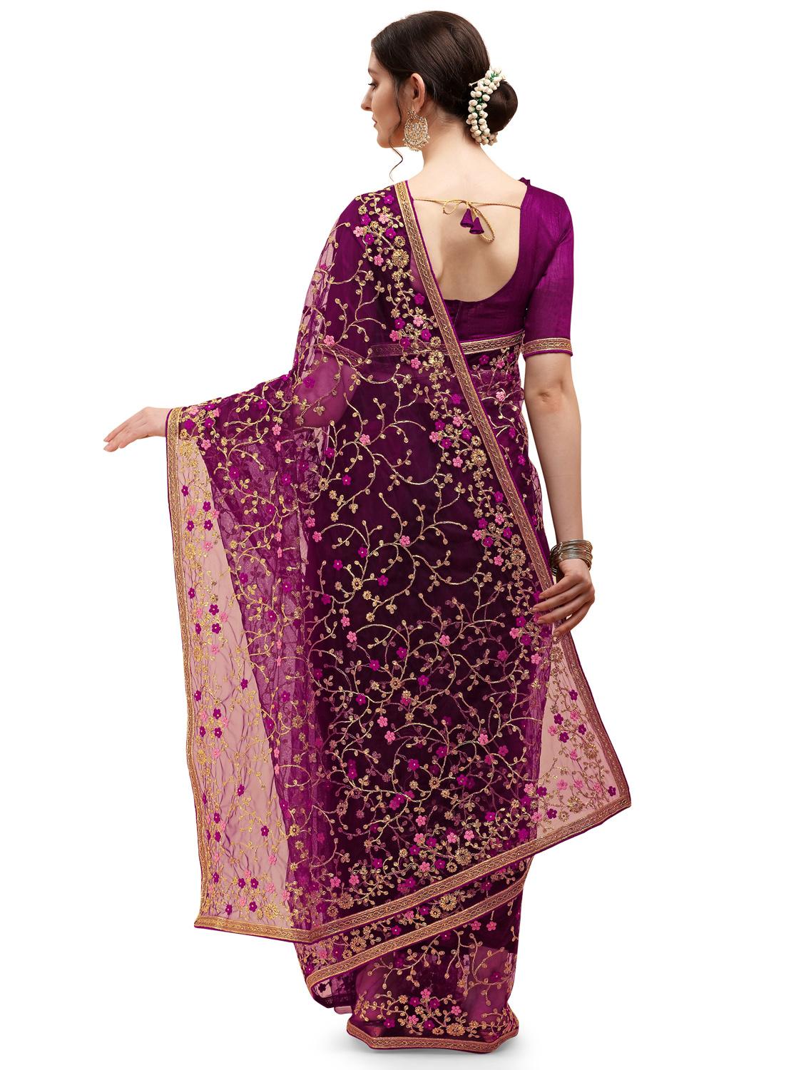 lace bordered embroidered saree with blouse - 17784746 - Standard Image - 1