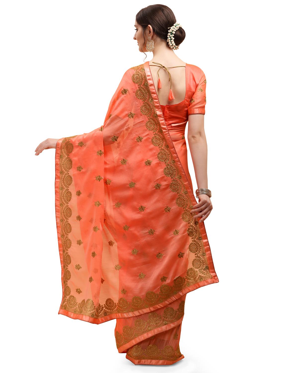 lace bordered embroidered saree with blouse - 17784750 - Standard Image - 1