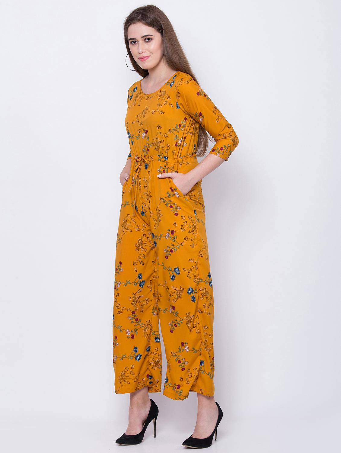 tie front floral full leg jumpsuit - 17784885 - Standard Image - 1