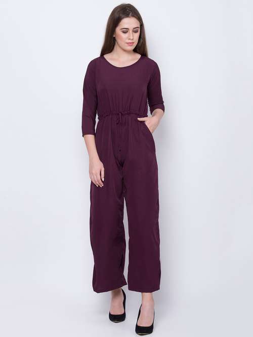 tie front solid full leg jumpsuit - 17784886 -  Standard Image - 0