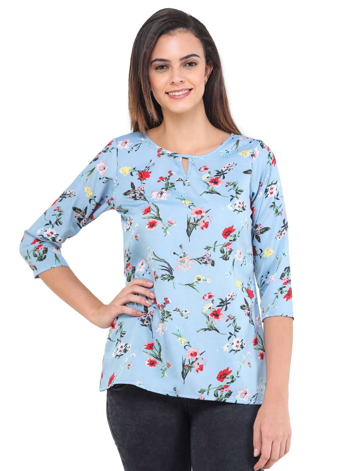 women's straight key hole neck top