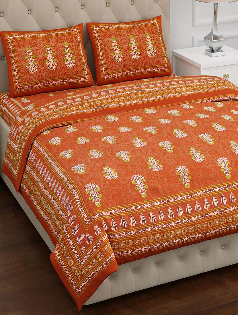 texstylers pure cotton 100x108 inches jaipuri print traditional bedsheet with 2 pillow covers