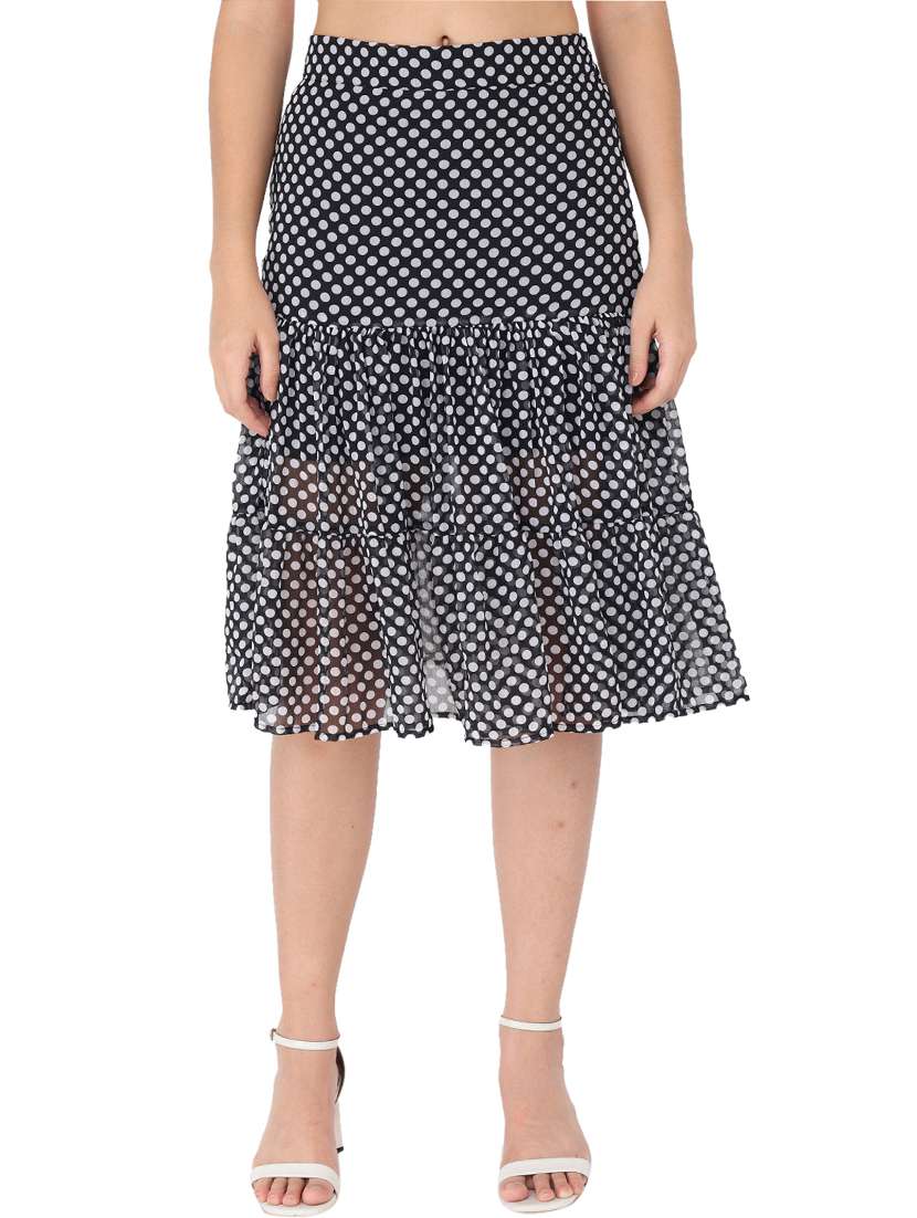 high rise polka dot flared skirt