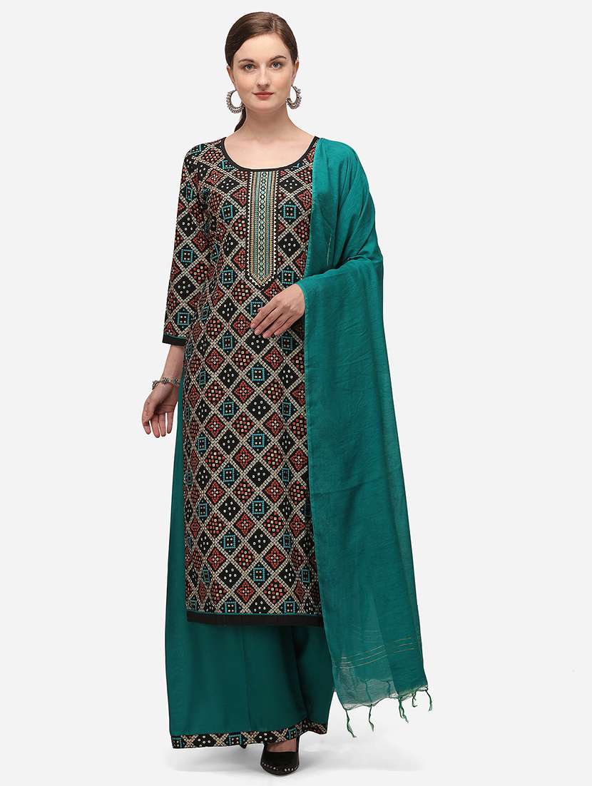 black cotton blend unstitched suit