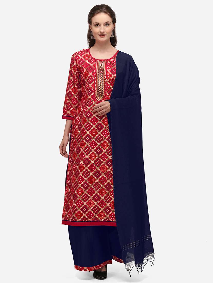 red cotton blend unstitched suit