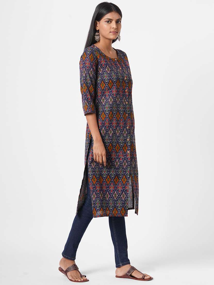 ikat printed straight kurta - 17785768 - Standard Image - 1