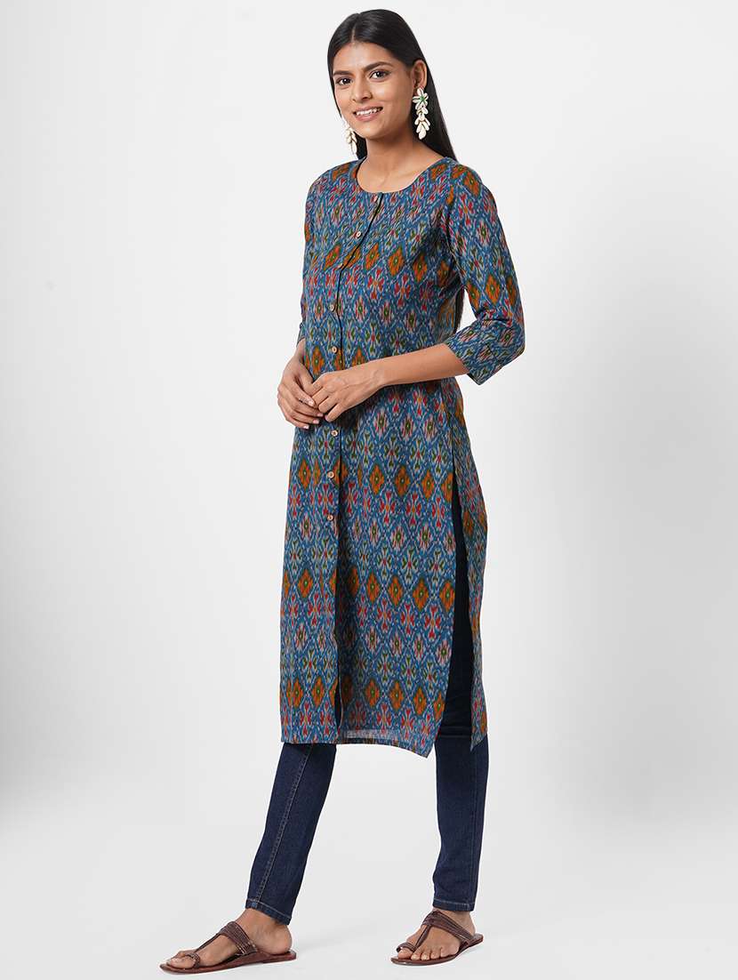 ikat printed straight kurta - 17785769 -  Standard Image - 1