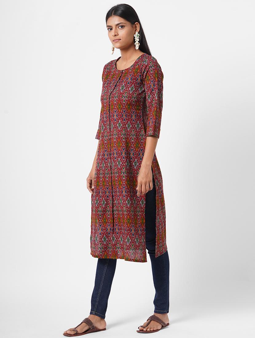 ikat printed straight kurta - 17785771 - Standard Image - 1