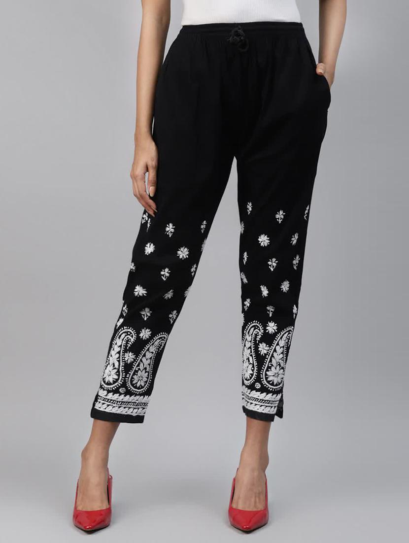 ada hand-embroidered black chikankari tapered pant - 17790045 - Zoom Image - 0