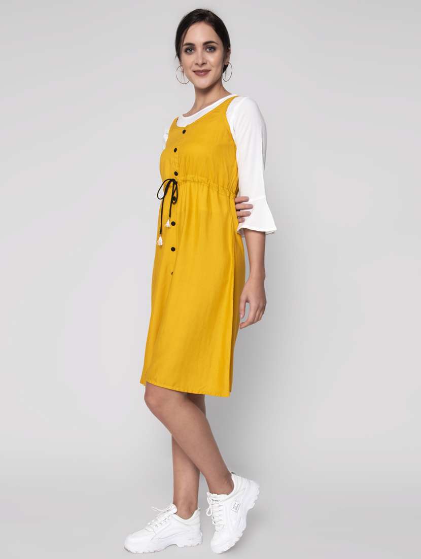 drawstring waist solid dungaree dress - 17790411 - Standard Image - 1