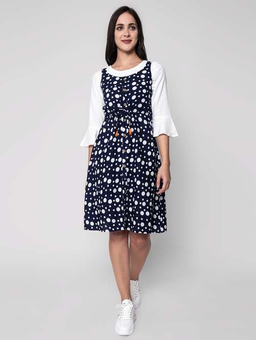 drawstring waist printed dungaree dress - 17790412 - Standard Image - 0