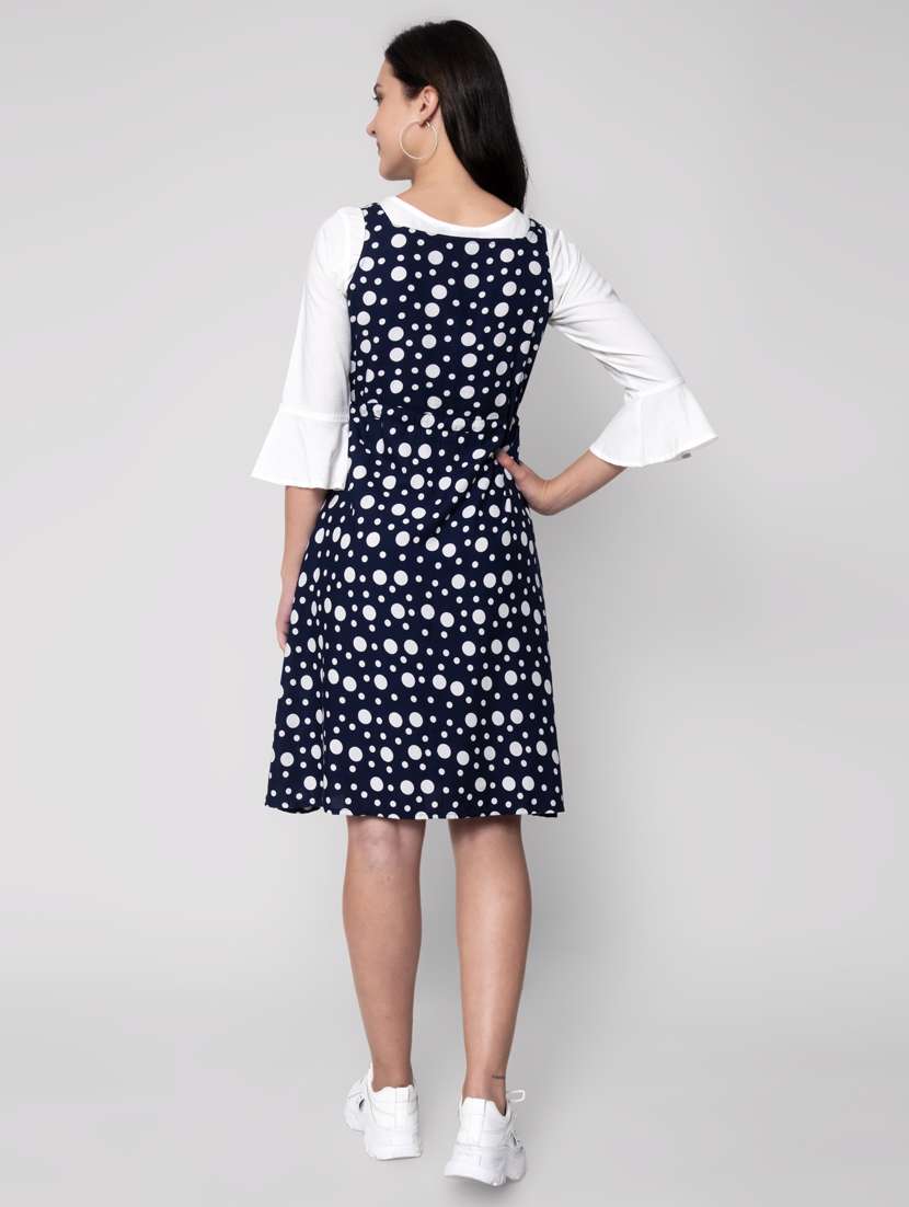 Drawstring Waist Printed Dungaree Dress