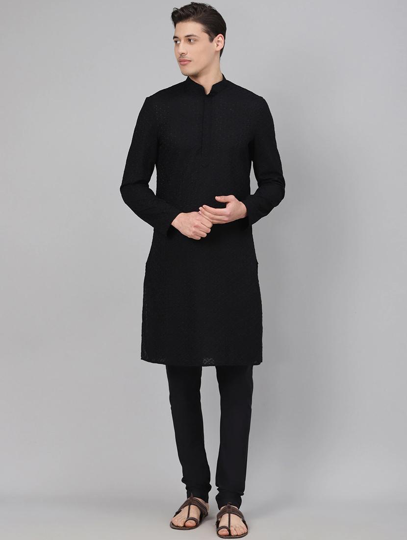 black embroidered kurta pyjama set - 17790501 - Zoom Image - 0