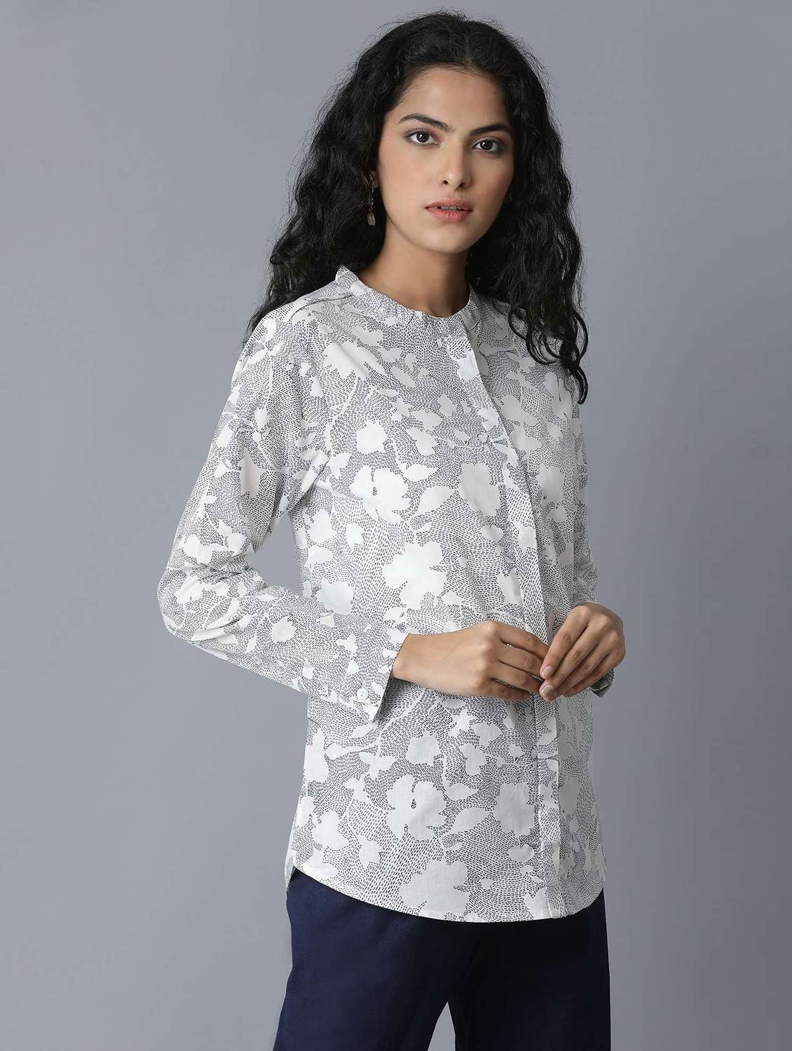 mandarin neck floral shirt  - 17791046 -  Standard Image - 1