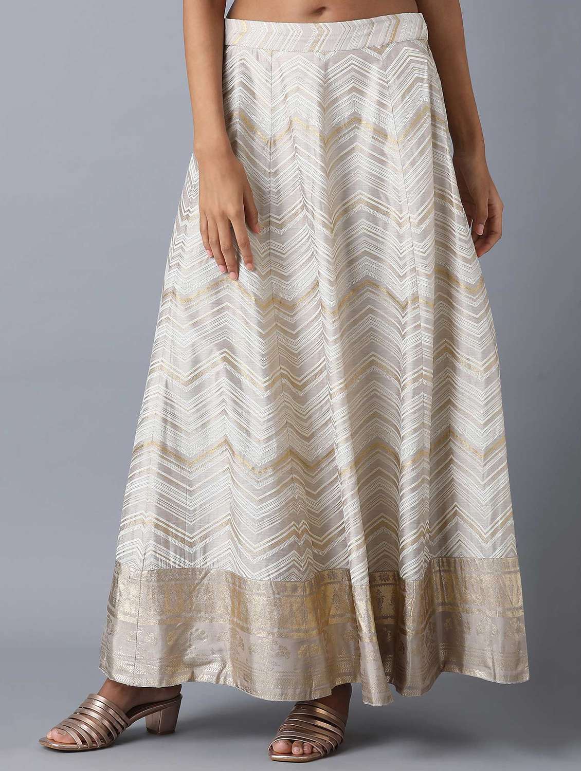 beige flared skirt