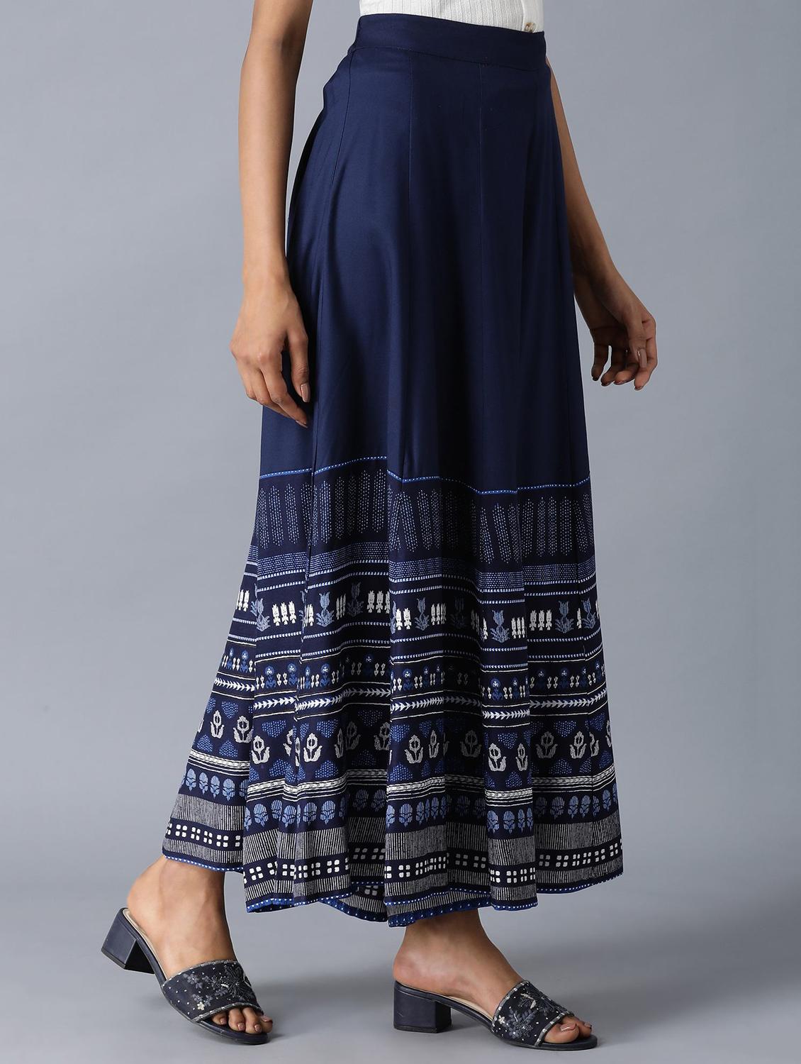 dark blue cotton flared skirt - 17791063 - Standard Image - 1