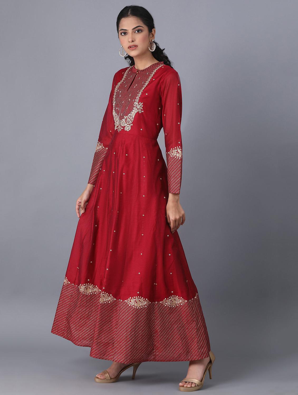 embroidered chanderi flared ethnic dress - 17791205 -  Standard Image - 1