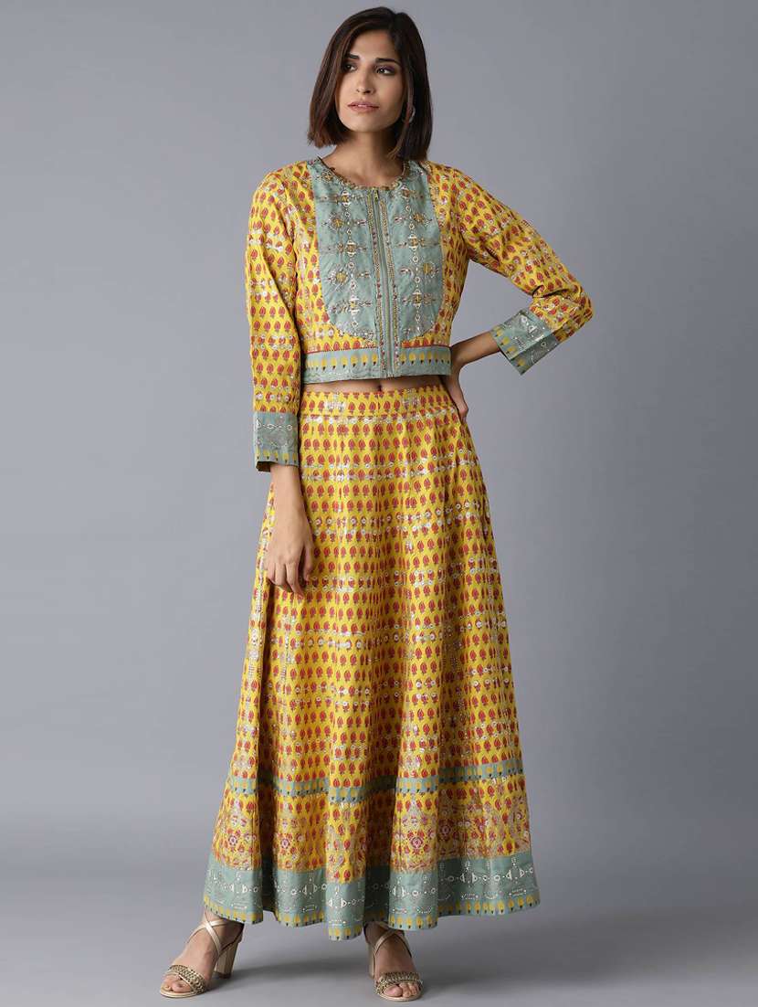 yellow viscose skirt top  set