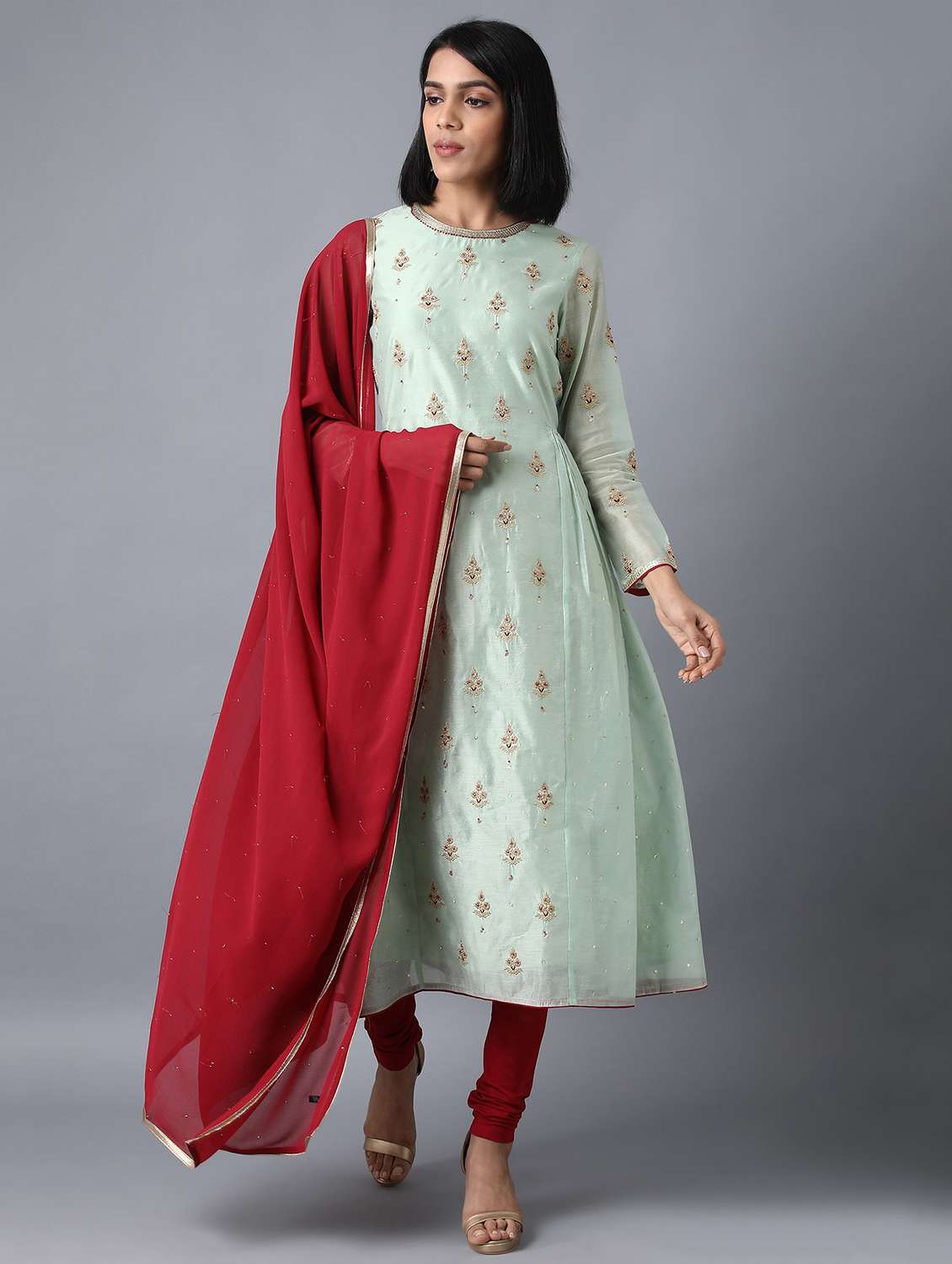 embellished kurta churidaar set
