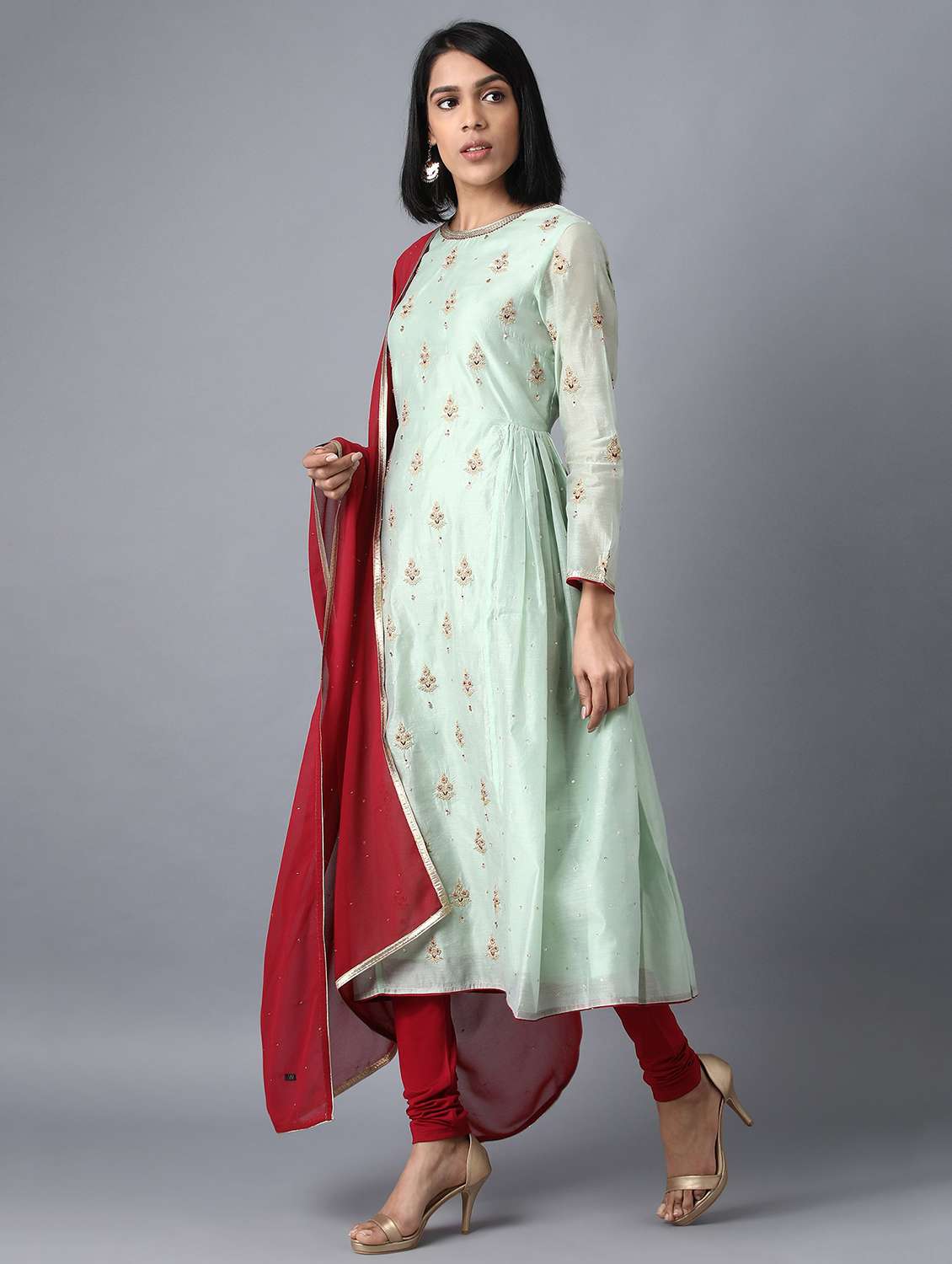 embellished kurta churidaar set - 17791455 -  Standard Image - 1