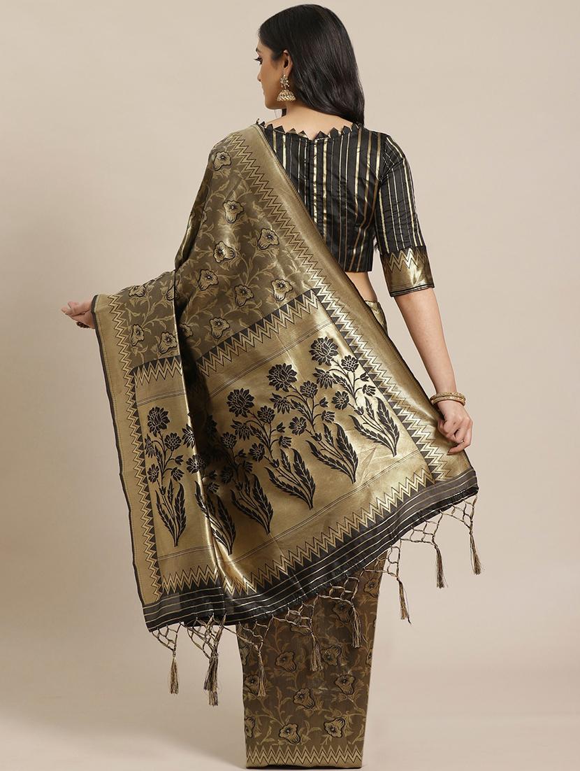 women's self design black colored saree with blouse - 17792079 - Standard Image - 1
