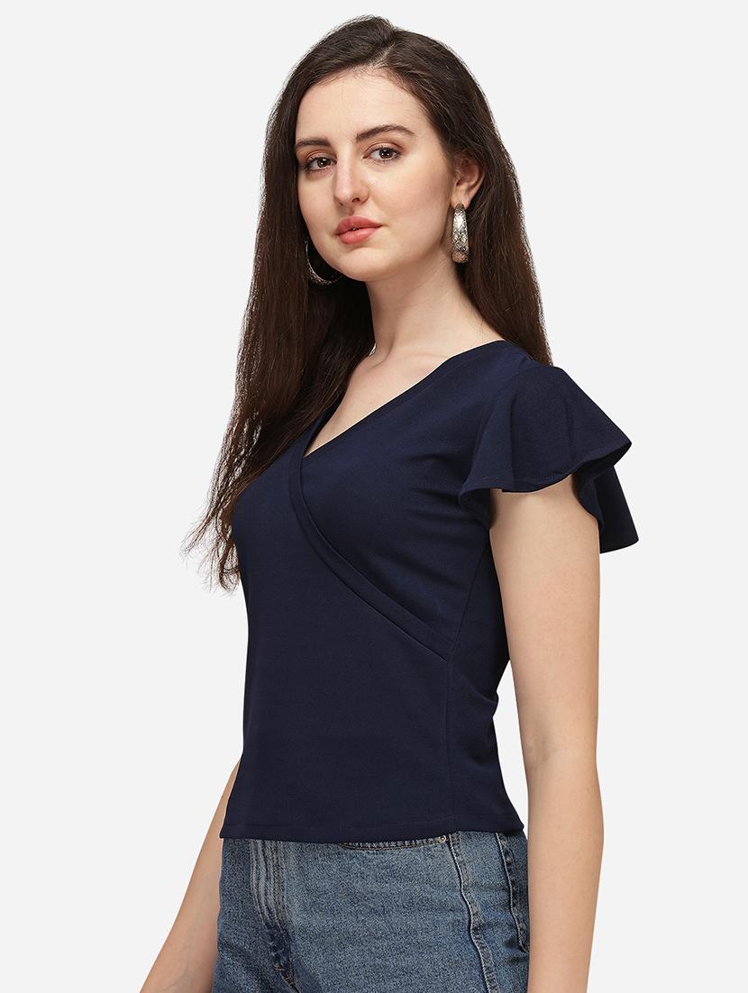 overlap neck solid top - 17793650 - Standard Image - 1