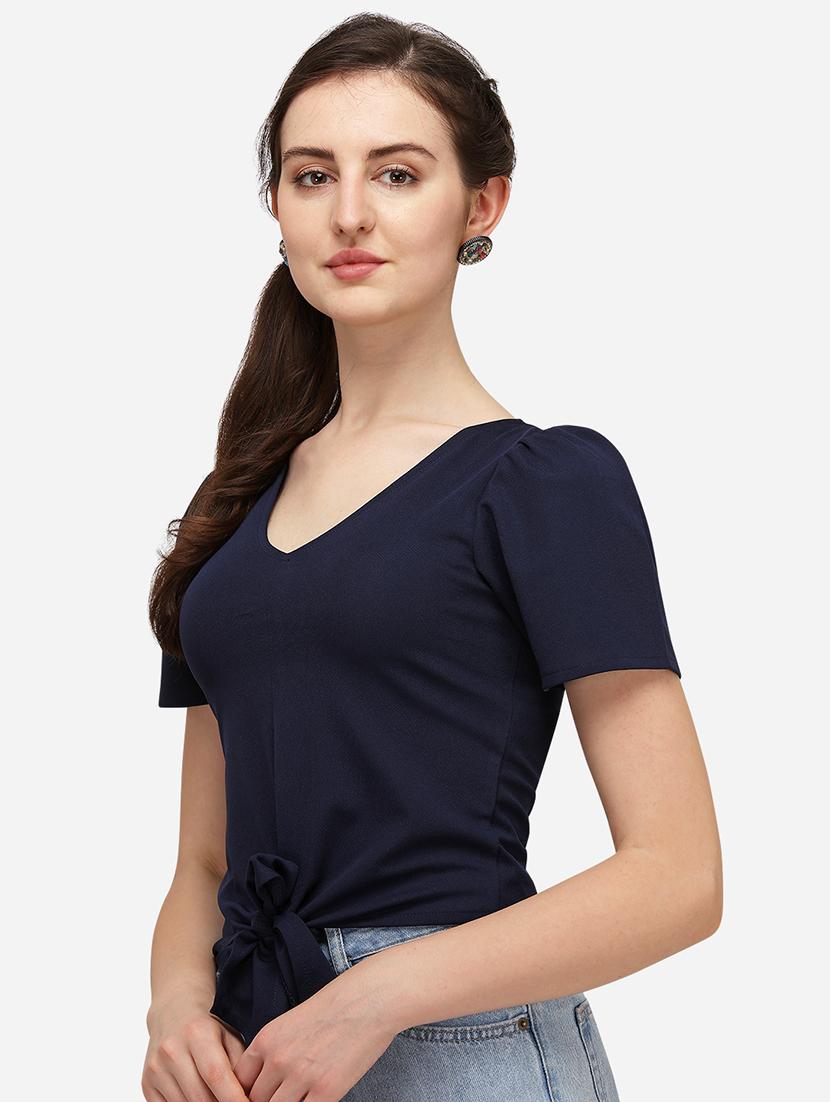 tie front solid crop top - 17793662 - Standard Image - 1