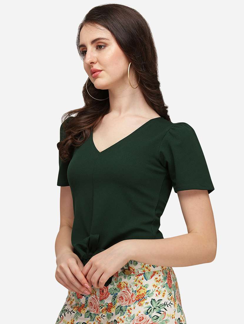 tie front solid crop top - 17793663 -  Standard Image - 1