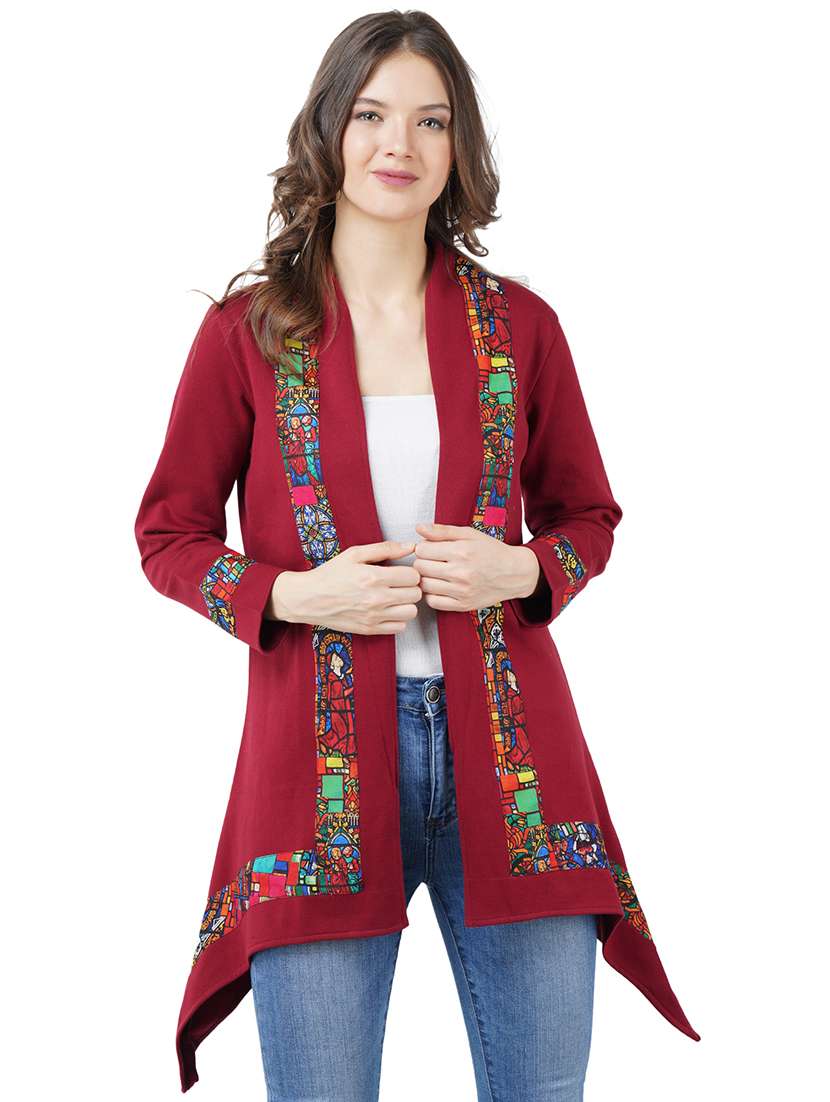 red fleece shrug
